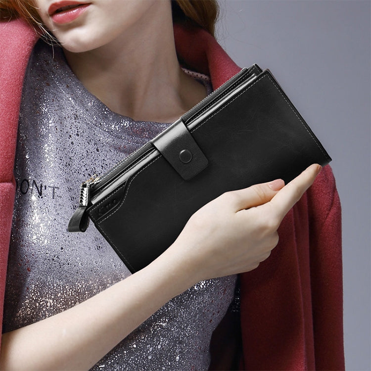 8236 Antimagnetic RFID Multi-function Oil Wax Leather Lady Wallet Large-capacity Purse (Coffee) Eurekaonline