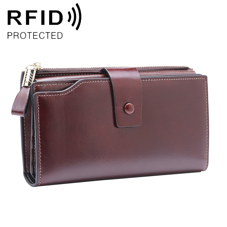 8236 Antimagnetic RFID Multi-function Oil Wax Leather Lady Wallet Large-capacity Purse (Coffee) Eurekaonline