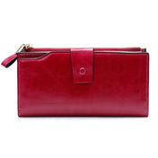 8236 Antimagnetic RFID Multi-function Oil Wax Leather Lady Wallet Large-capacity Purse (Red) Eurekaonline