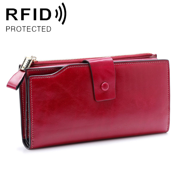 8236 Antimagnetic RFID Multi-function Oil Wax Leather Lady Wallet Large-capacity Purse (Red) Eurekaonline