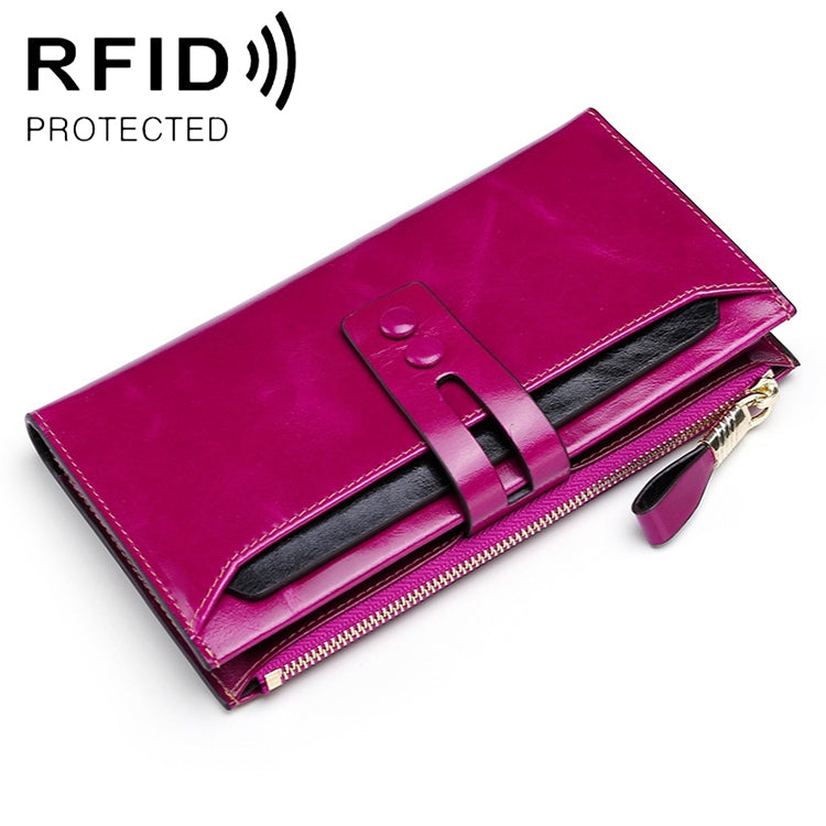 8239 Antimagnetic RFID Multi-function Leather Lady Wallet Large-capacity Purse with Detachable Card Holder (Rose Purple) Eurekaonline