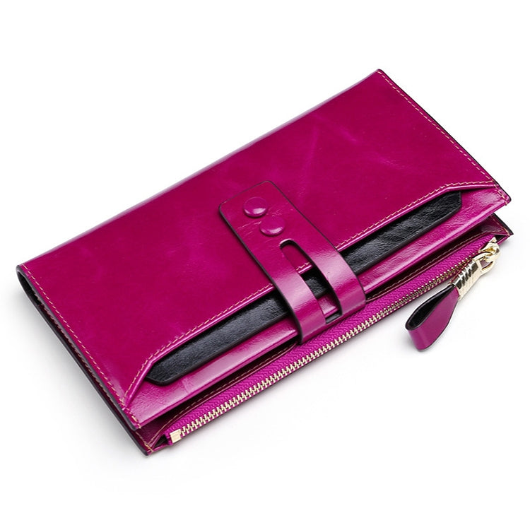 8239 Antimagnetic RFID Multi-function Leather Lady Wallet Large-capacity Purse with Detachable Card Holder (Rose Purple) Eurekaonline