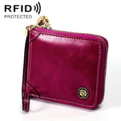 8251 Antimagnetic RFID Multi-function Oil Wax Leather Lady Zipper Wallet Purse with Lanyard(Purple) Eurekaonline