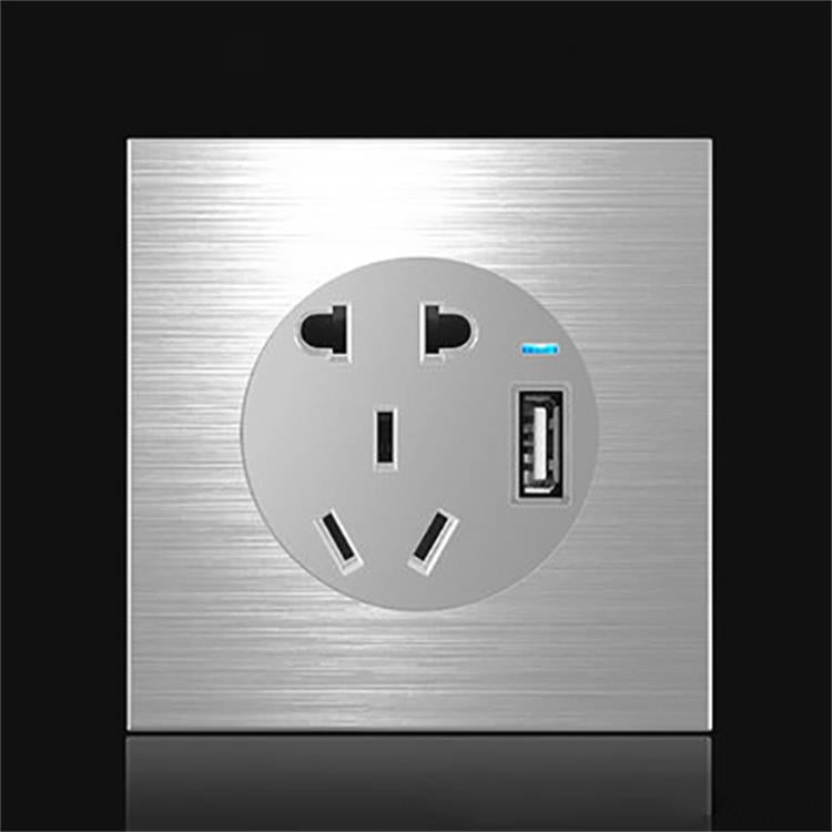 86mm Gray Aluminum Wire Drawing LED Switch Panel, Style:Five-hole USB Socket Eurekaonline