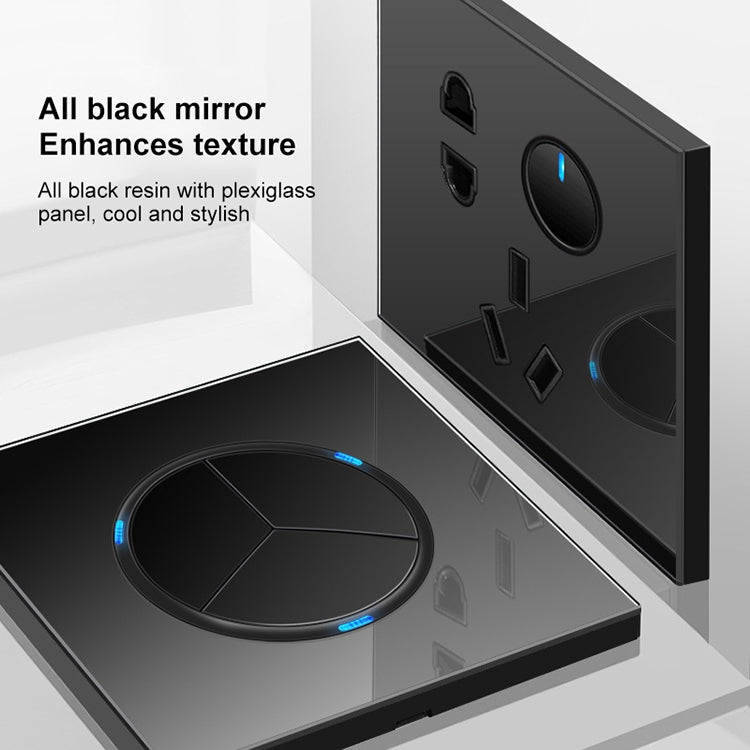 86mm Round LED Tempered Glass Switch Panel, Black Round Glass, Style:Dual Computer Socket Eurekaonline