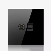 86mm Round LED Tempered Glass Switch Panel, Black Round Glass, Style:Telephone-Computer Socket Eurekaonline