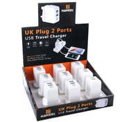 9 PCS HAWEEL UK Plug 2 USB Ports 1A / 2.1A Travel Charger Kits with Display Stand Box, For iPhone, Galaxy, Huawei, Xiaomi, LG, HTC and other Smartphones Eurekaonline