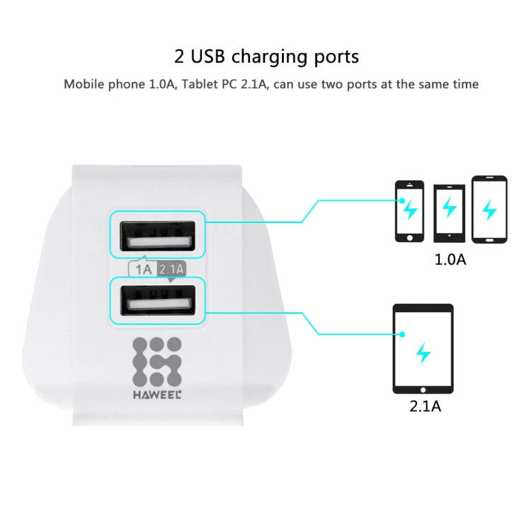 9 PCS HAWEEL UK Plug 2 USB Ports 1A / 2.1A Travel Charger Kits with Display Stand Box, For iPhone, Galaxy, Huawei, Xiaomi, LG, HTC and other Smartphones Eurekaonline