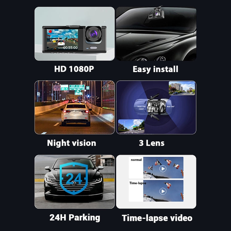 A1 3-lens Video HD Night Vision Car Driving Recorder Eurekaonline