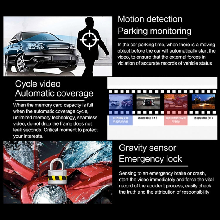 A2 Triple Lens Car Dash Camera Driving Recorder (Black) Eurekaonline