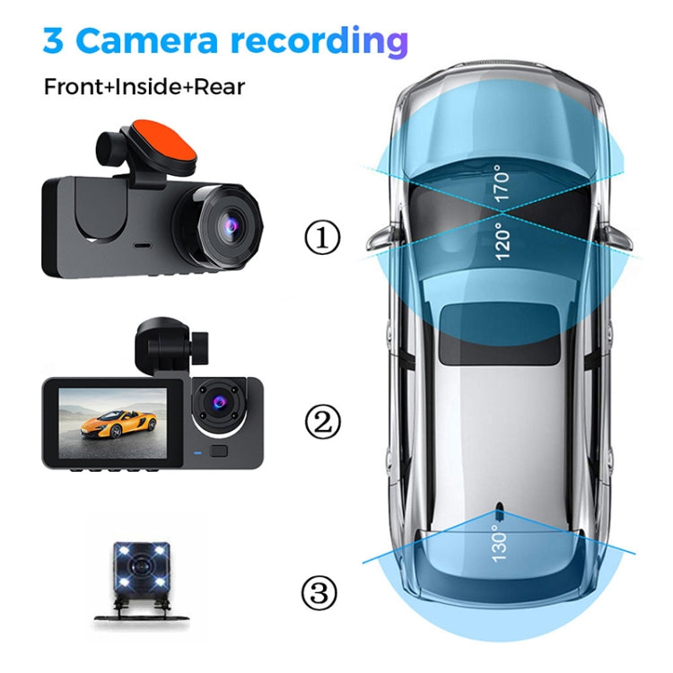 A2 Triple Lens Car Dash Camera Driving Recorder (Black) Eurekaonline