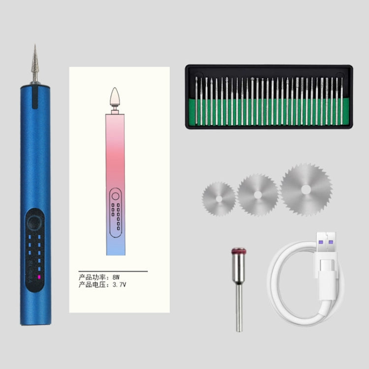 A288 Electric Grinding Machine Small Handheld Carving Pen, Style: Blue+Saw Blade+Grinding Head Eurekaonline