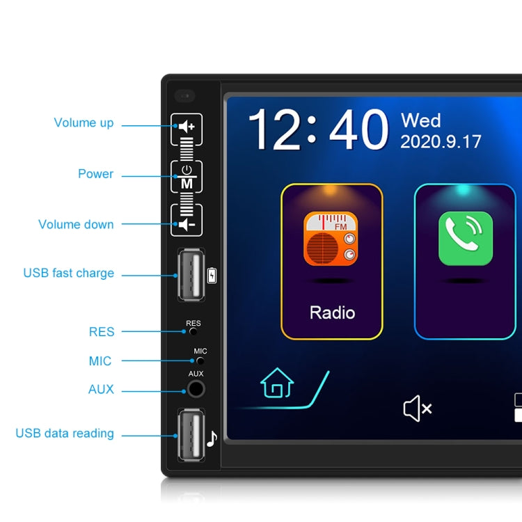 A2891 7 inch Car HD MP5 Carplay Bluetooth Music Player Reversing Image All-in-one Machine Support FM / U Disk with Remote Controler, Style:Standard + 8LEDs Light Camera Eurekaonline