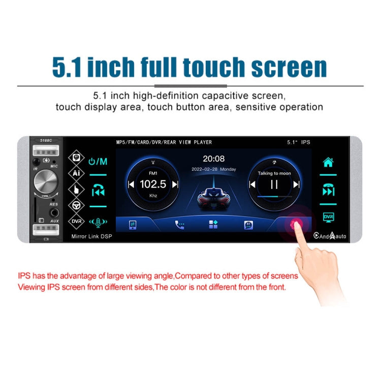 A2905 5.1 inch IPS Capacitive Screen Single Butt Carplay Player, Style: Standard+12 Light Camera Eurekaonline