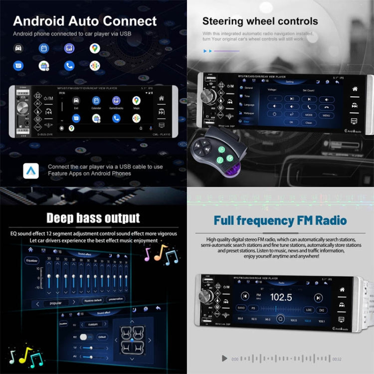 A2905 5.1 inch IPS Capacitive Screen Single Butt Carplay Player, Style: Standard+12 Light Camera Eurekaonline