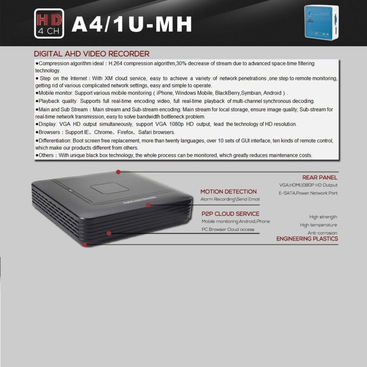 A4/1U-MS 1080N CE & RoHS Certificated 1 / 4 Previews Screen inch AHD DVR Digital Video Recorder Eurekaonline