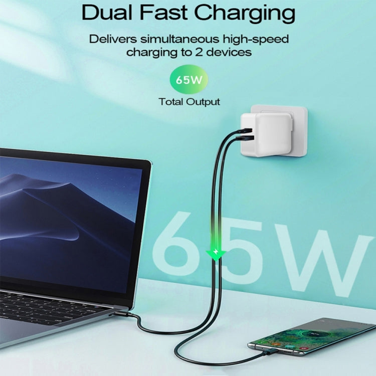 A6 65W QC 3.0 USB + PD Type-C Dual Fast Charging Laptop Adapter for MacBook Series, US Plug + EU Plug + UK Plug Eurekaonline