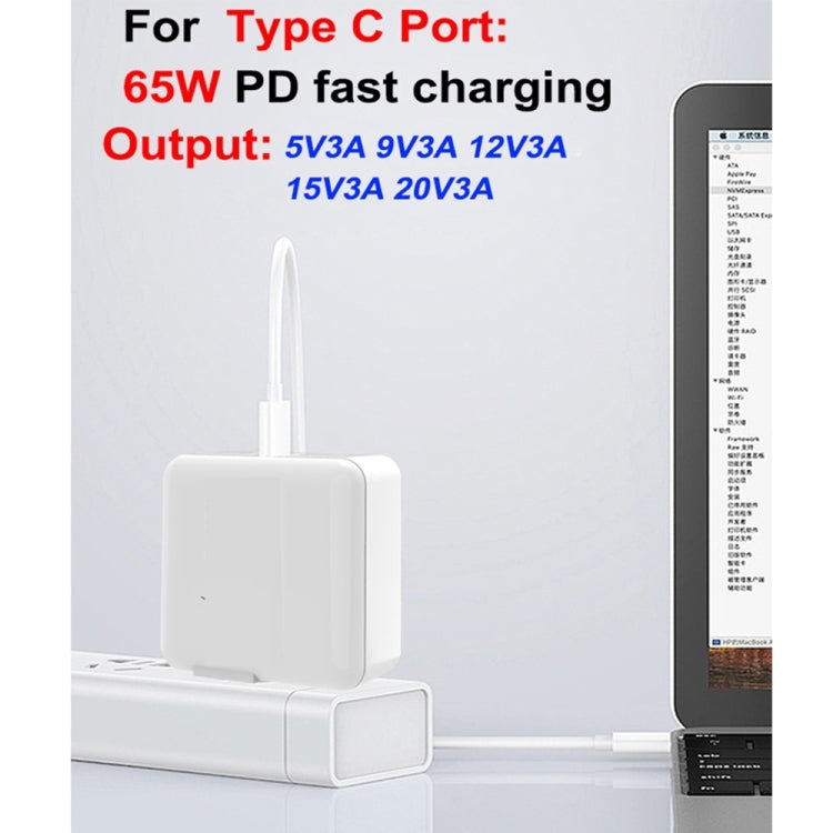 A6 PD 65W USB-C / Type-C + QC3.0 USB Laptop Adapter + 1.8m USB-C / Type-C to MagSafe 1 / L Data Cable Set for MacBook Series, US Plug + EU Plug + AU Plug + UK Plug Eurekaonline