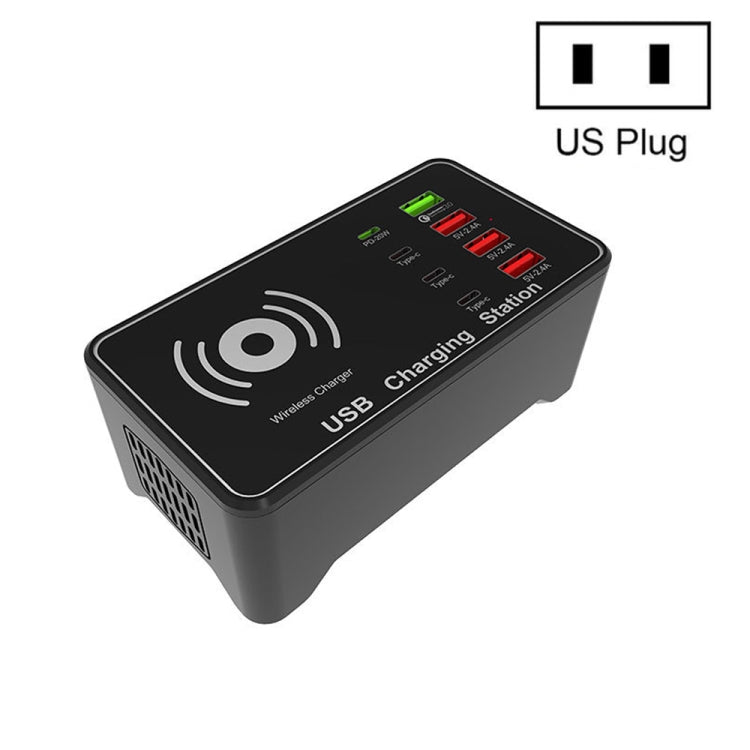 A7 High-power 100W 4 x PD 20W + QC3.0 USB Charger +15W Qi Wireless Charger Multi-port Smart Charger Station, Plug Size:US Plug Eurekaonline