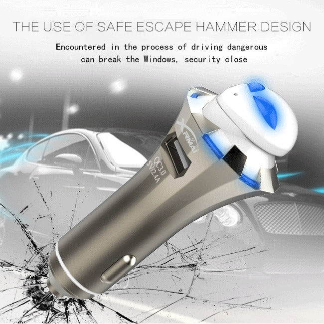 A8 3 in 1 Bluetooth Earphone & Safety Hammer & Car Charger, Support Hands-free Call & USB Quick Charger Function Eurekaonline