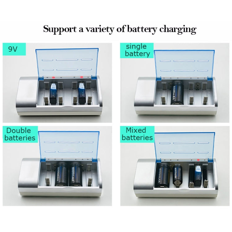 AC 100-240V 4 Slot Battery Charger for AA & AAA & C / D Size Battery, EU Plug Eurekaonline