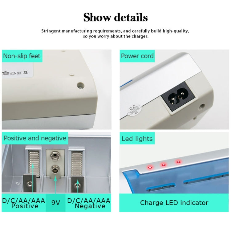 AC 100-240V 4 Slot Battery Charger for AA & AAA & C / D Size Battery, EU Plug Eurekaonline