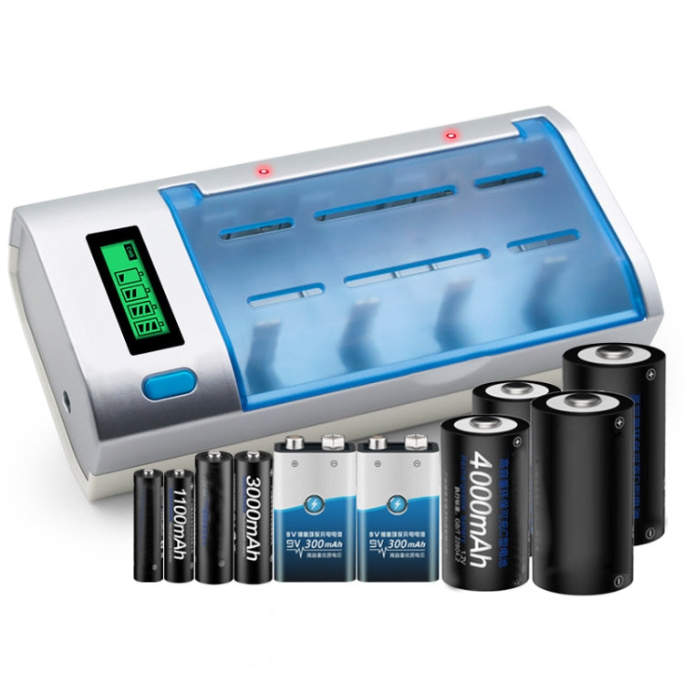 AC 100-240V 4 Slot Battery Charger for AA & AAA & C / D Size Battery, with LCD Display, EU Plug Eurekaonline