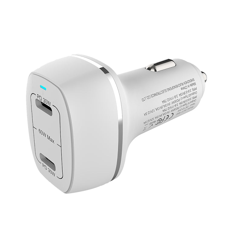 ACC-580 Dual Ports PD 60W Fast Charging Car Charger(White) Eurekaonline