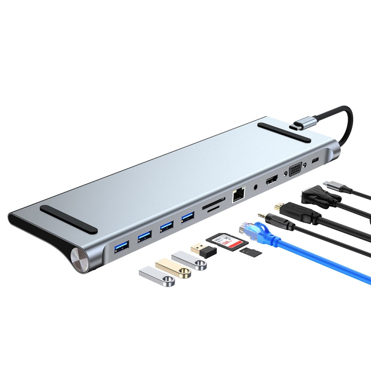 AD-059 11 in 1 USB-C / Type-C to 4K HDMI + VGA + SD / TF Card Slot + Gigabit Ethernet + 3.5mm AUX + USB-C / Type-C + 4 USB 3.0 Multifunctional Docking Station HUB Eurekaonline