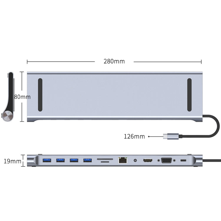 AD-059 11 in 1 USB-C / Type-C to 4K HDMI + VGA + SD / TF Card Slot + Gigabit Ethernet + 3.5mm AUX + USB-C / Type-C + 4 USB 3.0 Multifunctional Docking Station HUB Eurekaonline