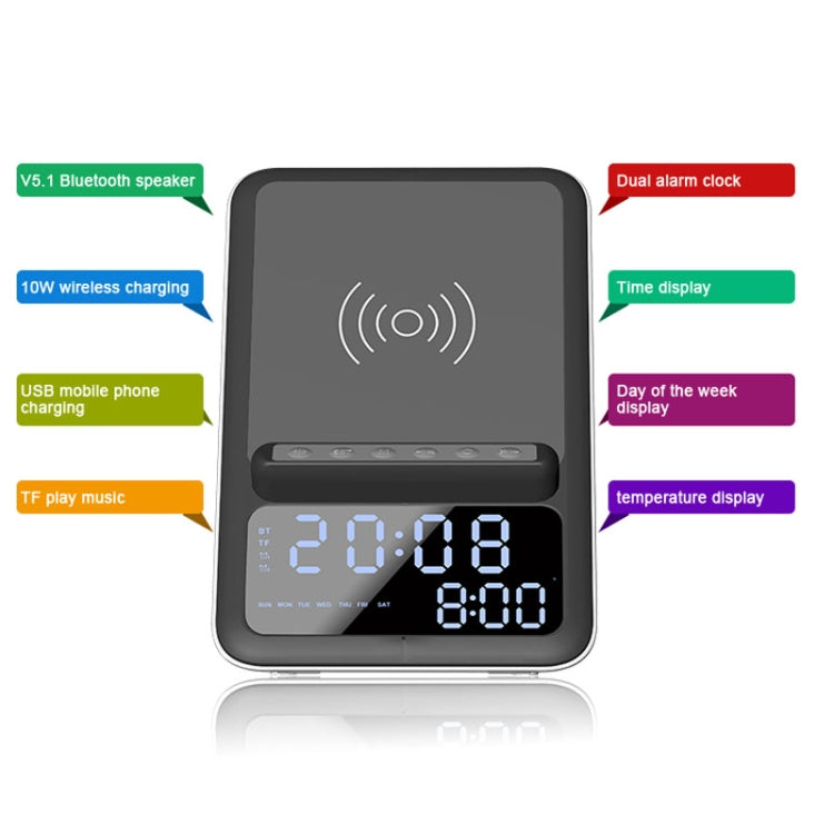 AEC BT512 Multifunctional Bluetooth Speaker 10W Wireless Charger LED Desktop Electronic Alarm Clock Eurekaonline