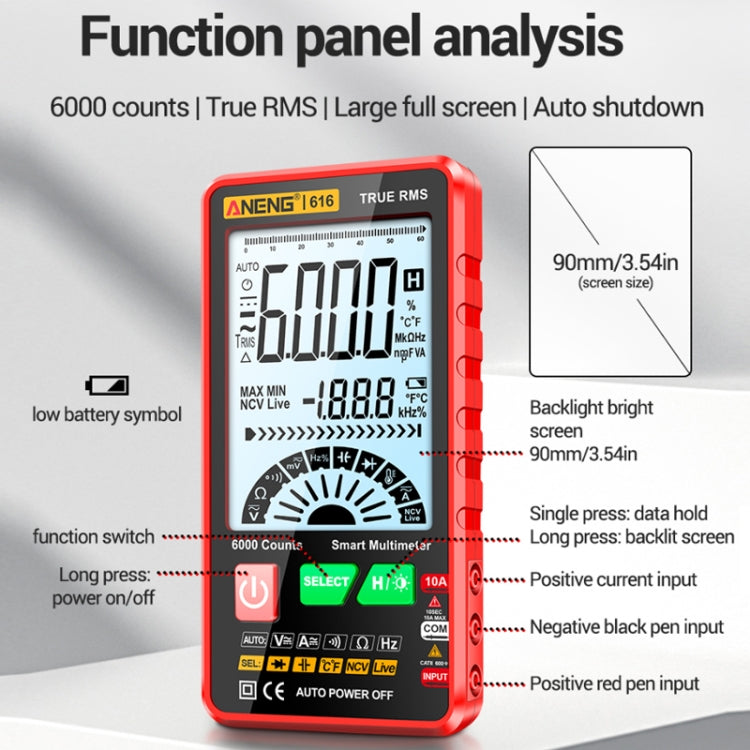 ANENG 616 Automatic High-precision Digital Display Capacitance Multimeter, Color: Red(Color Box) Eurekaonline