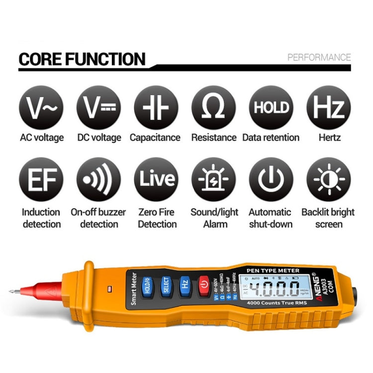 ANENG A3003 Multi-Function Pen-Type High-Precision Smart Multimeter(Orange) Eurekaonline