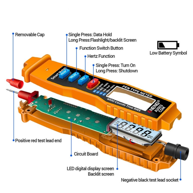 ANENG A3003 Multi-Function Pen-Type High-Precision Smart Multimeter(Orange) Eurekaonline