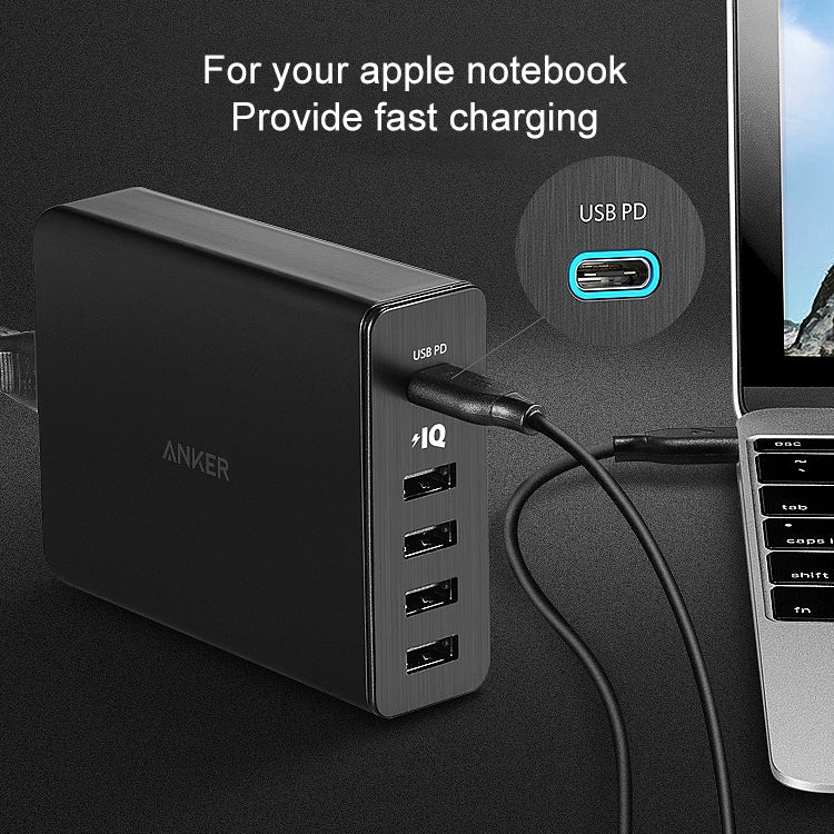 ANKER 2.4A USB-C / Type-C Power Delivery PD + 4 Ports Wall Changer for Mobile Phones / Tables / Macbooks(Black) Eurekaonline