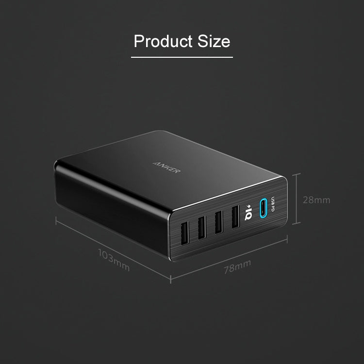 ANKER 2.4A USB-C / Type-C Power Delivery PD + 4 Ports Wall Changer for Mobile Phones / Tables / Macbooks(Black) Eurekaonline