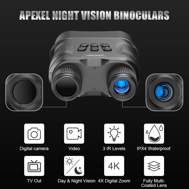 APEXEL Night Vision Binoculars With Video Recording HD Infrared Telescope For Hunting(Black) Eurekaonline