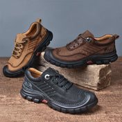 AS6058 Autumn Men Outdoor Hiking Shoes Lace-up Round Head Leather Shoes, Size: 44(Dark Brown) Eurekaonline