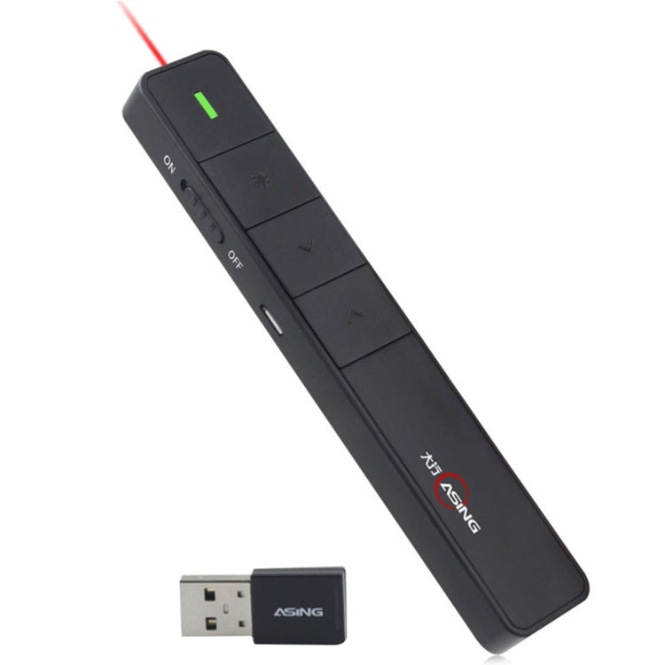 ASiNG A218 USB Charging 2.4GHz Wireless Presenter PowerPoint Clicker Representation Remote Control Pointer, Control Distance: 100m(Black) Eurekaonline