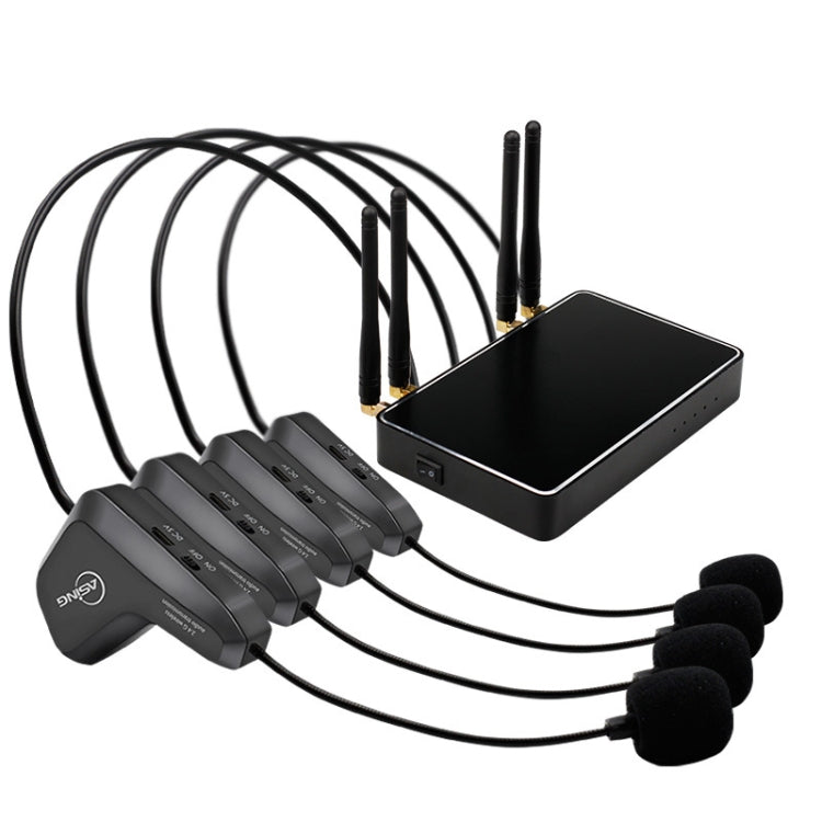 ASiNG WM07 4 x Transmitter + 1 x Receiver Head-mounted Wireless Microphone(Black) Eurekaonline