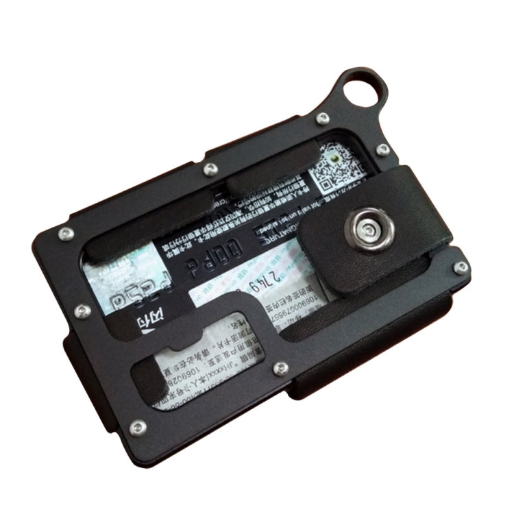Aluminum Alloy Card Holder Leather Wallet Multifunctional Adjustable Snap Button Pocket Wallet(Black) Eurekaonline