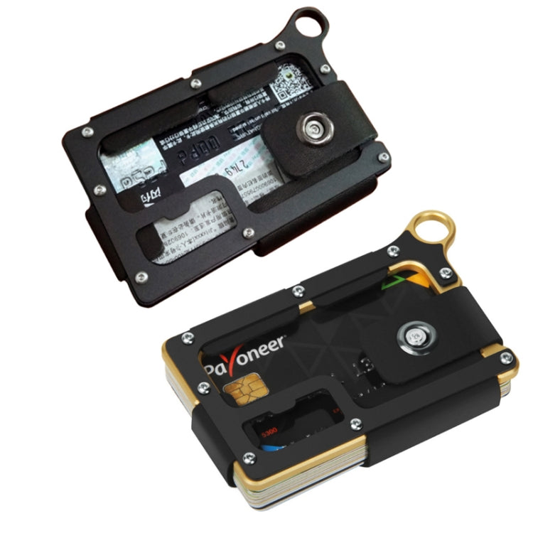 Aluminum Alloy Card Holder Leather Wallet Multifunctional Adjustable Snap Button Pocket Wallet(Gold) Eurekaonline