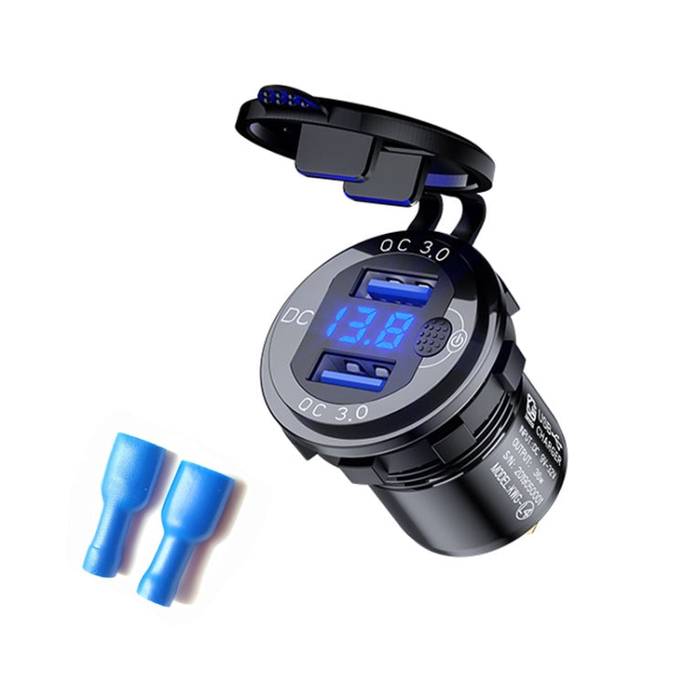 Aluminum Alloy Double QC3.0 Fast Charge With Button Switch Car USB Charger Waterproof Car Charger Specification: Black Shell Blue Light With Terminal Eurekaonline