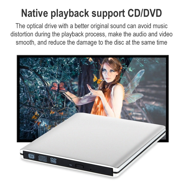 Aluminum Alloy External DVD Recorder USB3.0 Mobile External Desktop Laptop Optical Drive (Blue) Eurekaonline