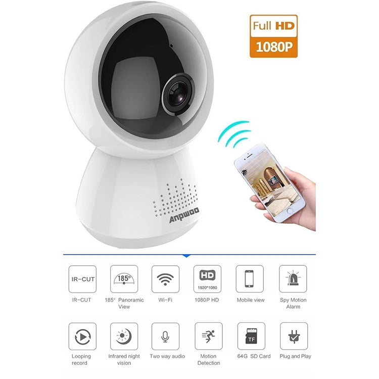 Anpwoo AP005 2.0MP 1080P 1/2.7 inch CMOS HD WiFi IP Camera, Support Motion Detection / Night Vision(White) Eurekaonline