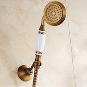 Antique Brass Wall Mounted Bathroom Tub Faucet Dual Ceramics Handles Telephone Style Hand Shower, Specification:Telephone Shower + Blue and White Fixed Seat Eurekaonline