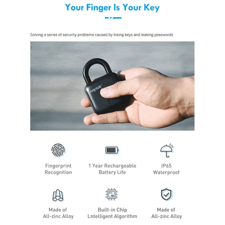 Anytek L3 Intelligent Hidden Fingerprint Padlock Electronic Lock, 10 Fingerprint Edition Eurekaonline