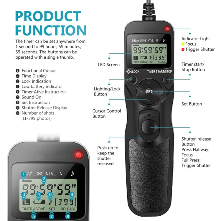 Aputure AP-TR3N LCD Timer Remote Cord for Nikon D5100，D3100, D7000, D5000, D90 Eurekaonline