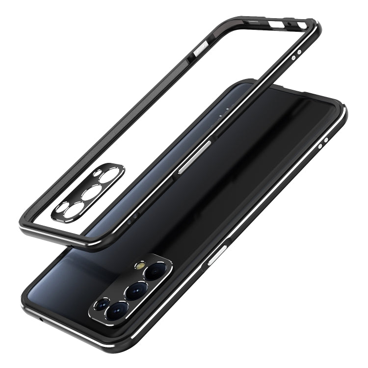 Aurora Series Lens Protector + Metal Frame Protective Case For OPPO Reno5(Black Silver) Eurekaonline