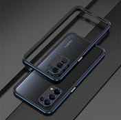 Aurora Series Lens Protector + Metal Frame Protective Case For OPPO Reno5 Pro(Black Blue) Eurekaonline